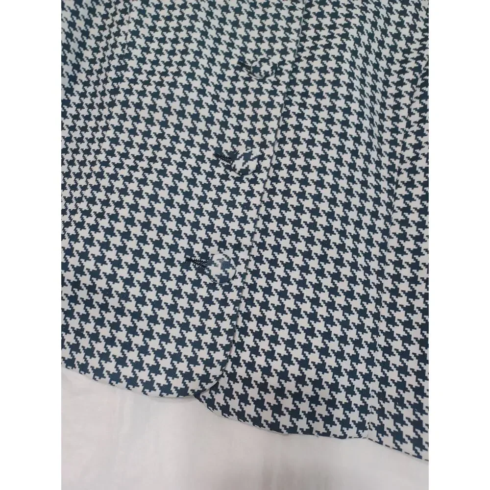Dressbarn VTG Women's Blk Wht Houndstooth Check Blazer Sz L 3/4 Sleeve USA*READ